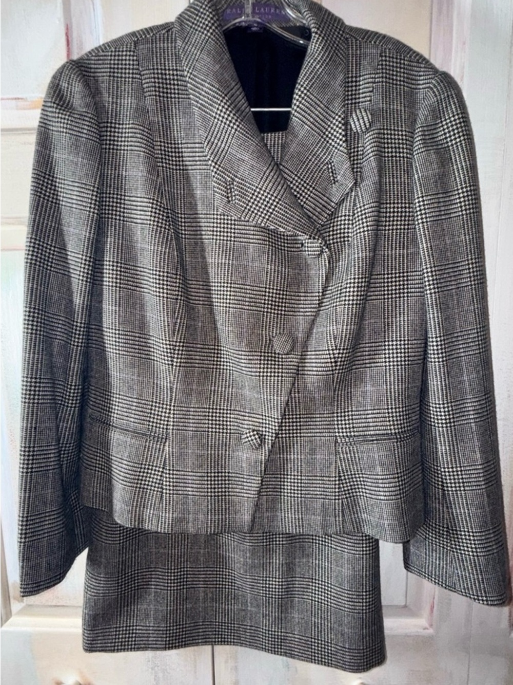 Ralph Lauren Collection Purple Label Black and Gray Tailored Skirt Suit Size 10